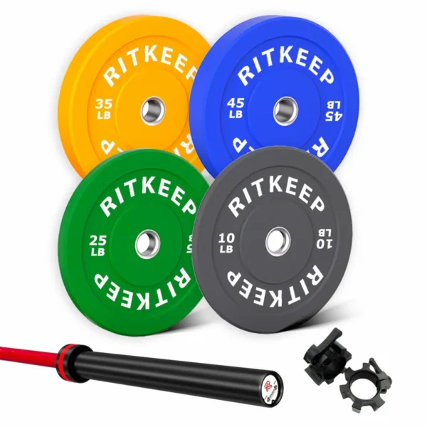 230/340 LB 2" Colored Bumper Weight Plate Set & Olympic Barbell Package - Image 4