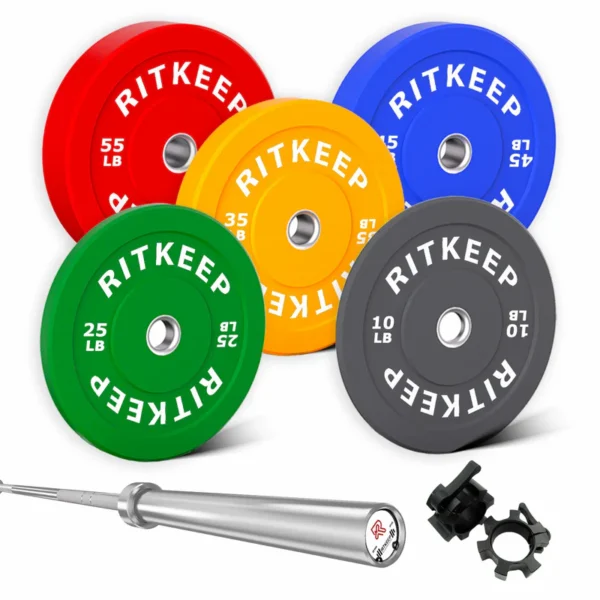 230/340 LB 2" Colored Bumper Weight Plate Set & Olympic Barbell Package - Image 7